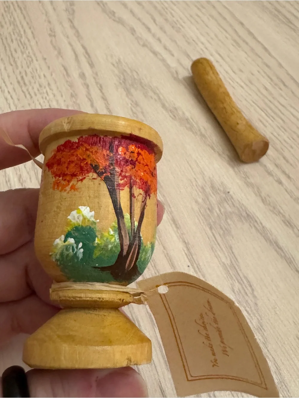 Boho Hand-Turned Mini Wood Mortar & Pestle Tropical Decor